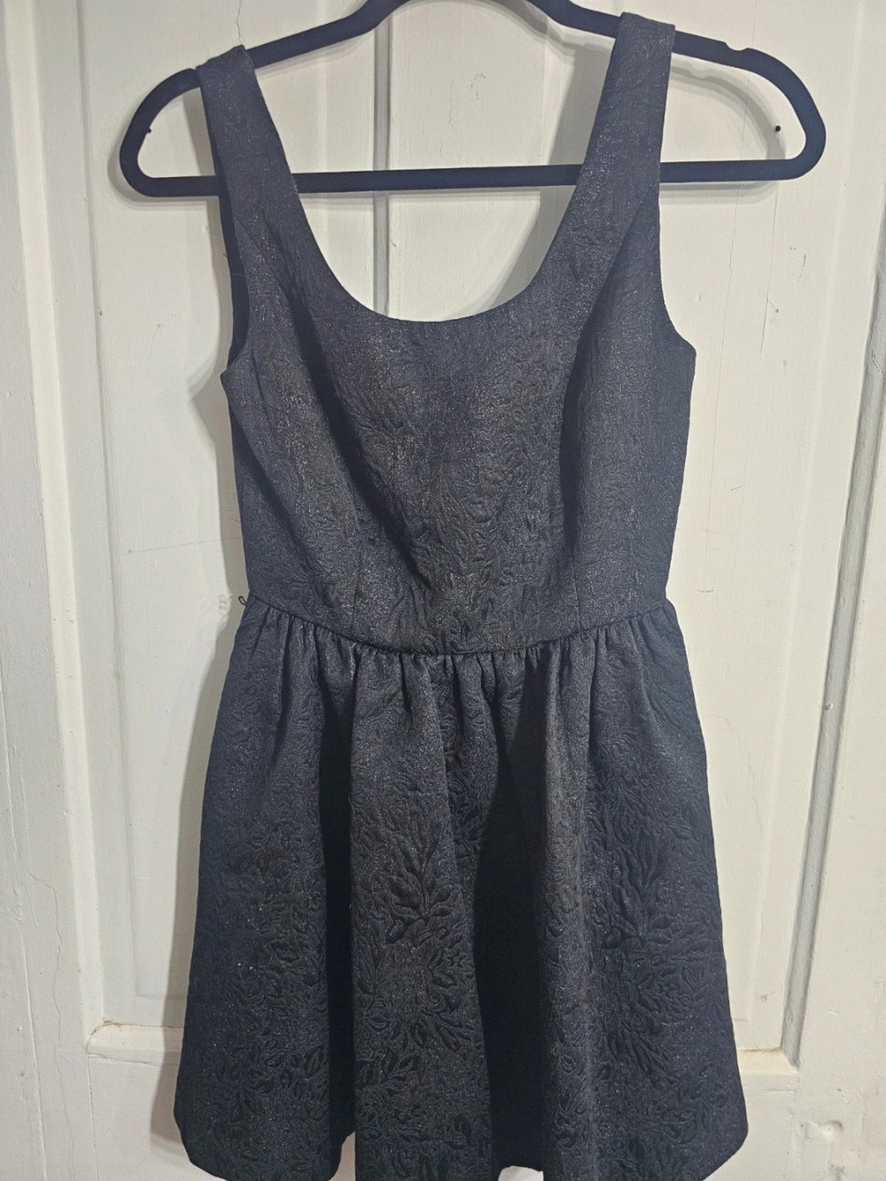 Vera Wang Black Textured Scoop Neck Mini Dress